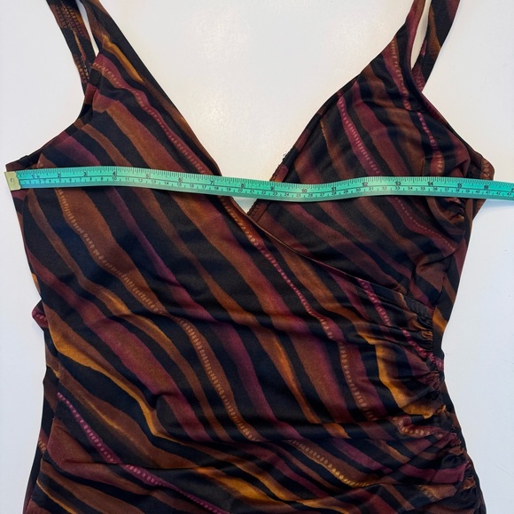 Miraclesuit Striped Bronze Brown Black Maroon 12 Slimming Ruched One Piece Suit - Picture 7 of 11